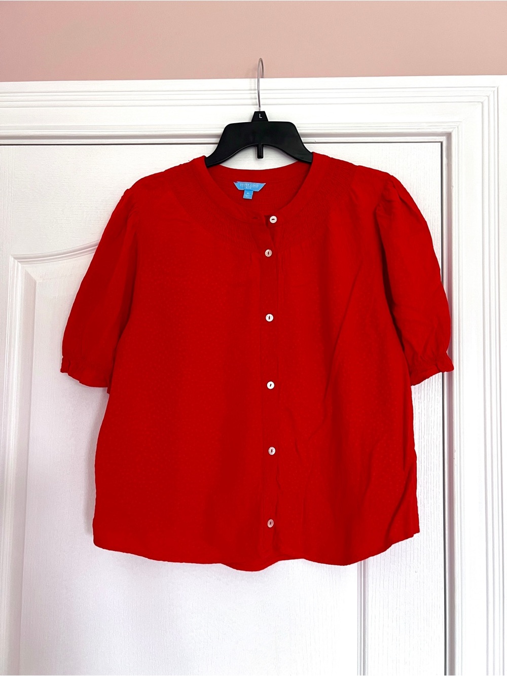 Draper James Bright Red Smocked Neck Top